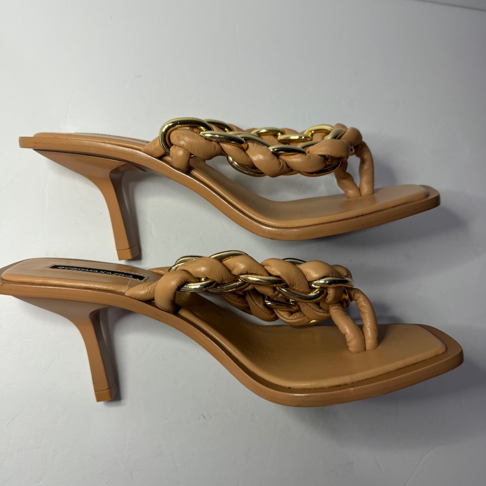 BCBGMAXAZRIA Mistia Braided Chain Heel Sandals in Palomino Sz 6 - Picture 8 of 13